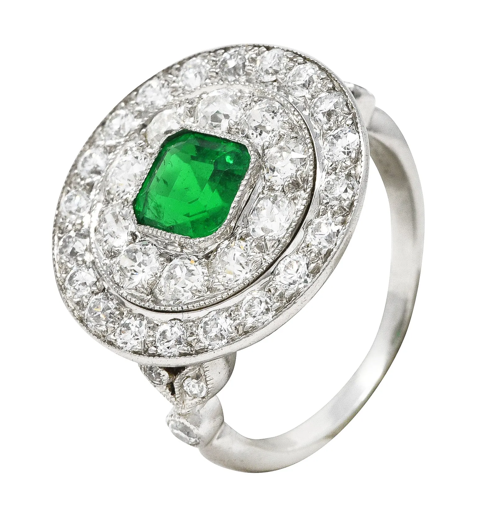 J.E. Caldwell Art Deco 2.32 CTW Emerald Diamond Platinum Vintage Dinner Ring