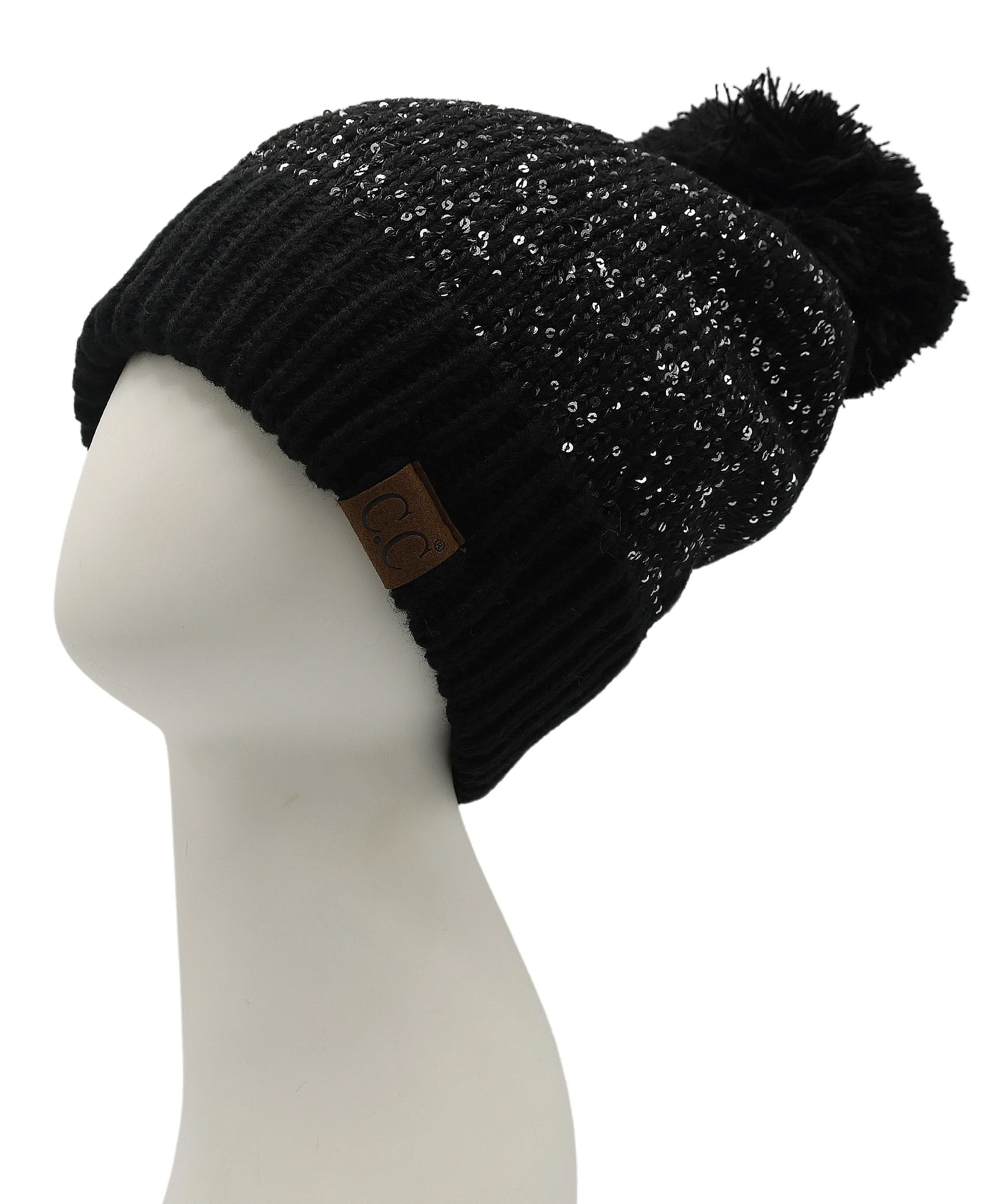 Knit Sequin Hat w/ Pom