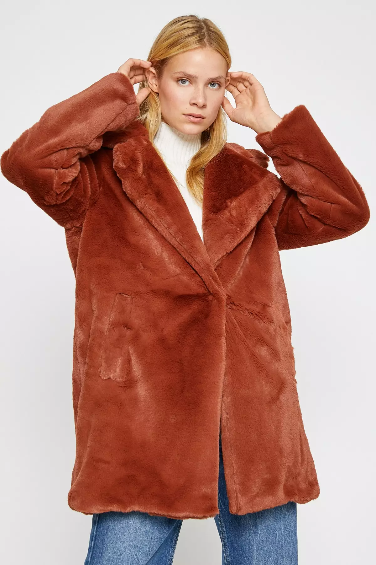 KOTON Plush Coat with Pockets