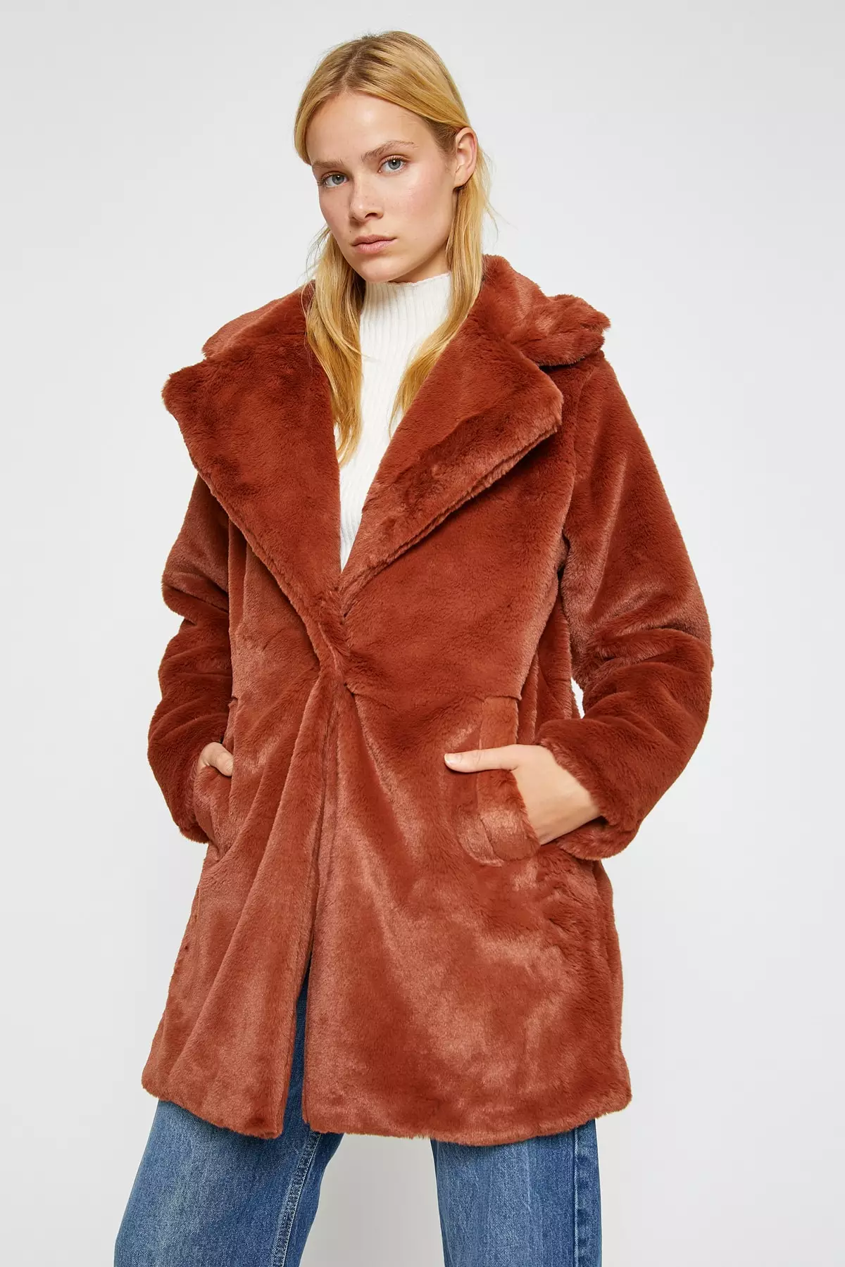 KOTON Plush Coat with Pockets