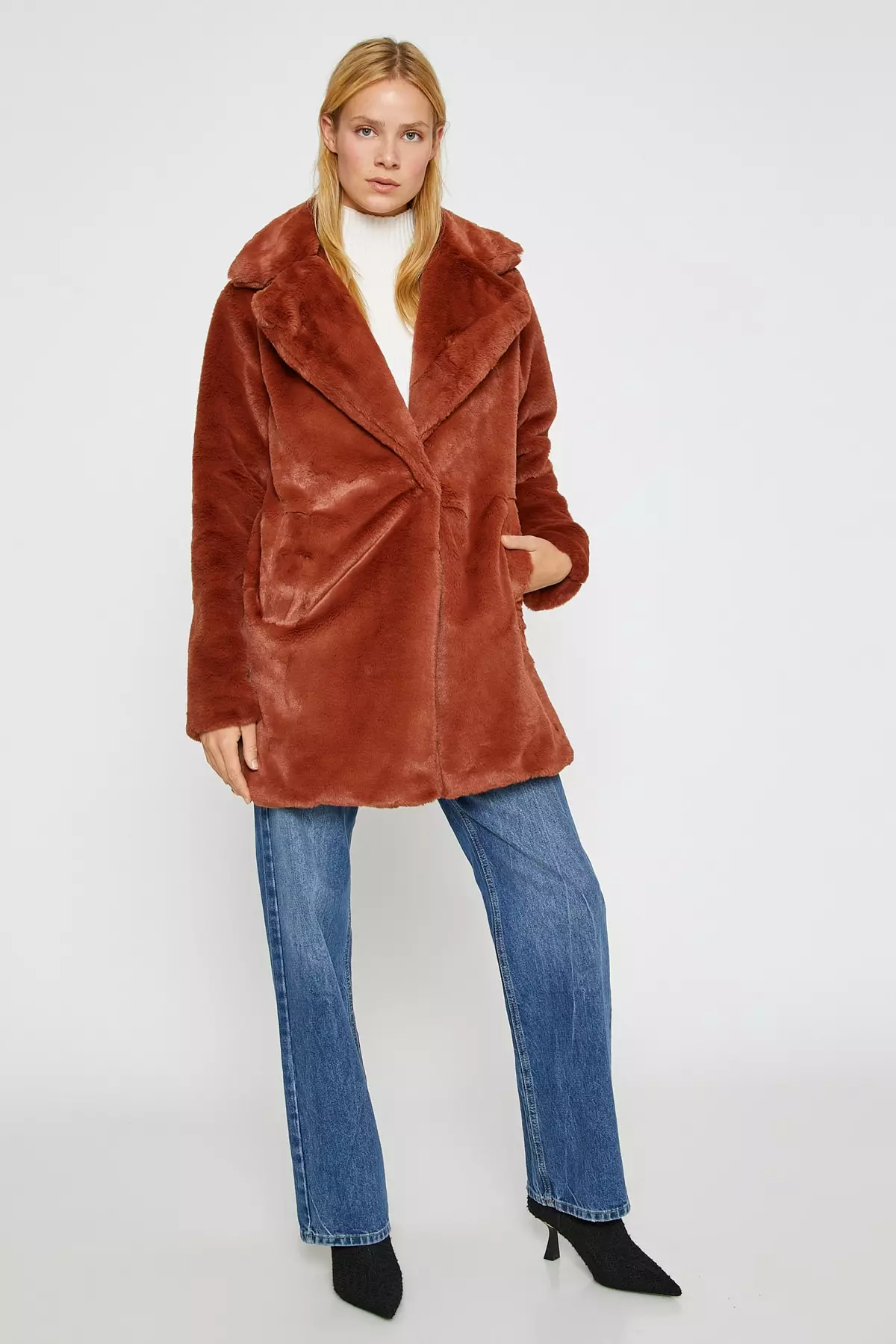 KOTON Plush Coat with Pockets