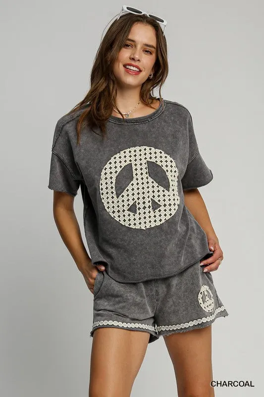 Lace Applique Peace Shorts