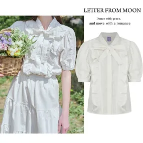 LETTER FROM MOON  |Cotton Short Sleeves Party Style Elegant Style Puff Sleeves