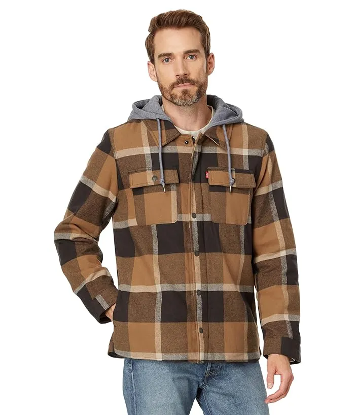 Levi's® Washed Cotton Shirt Jacket with A Jersey Hood and Sherpa Lining