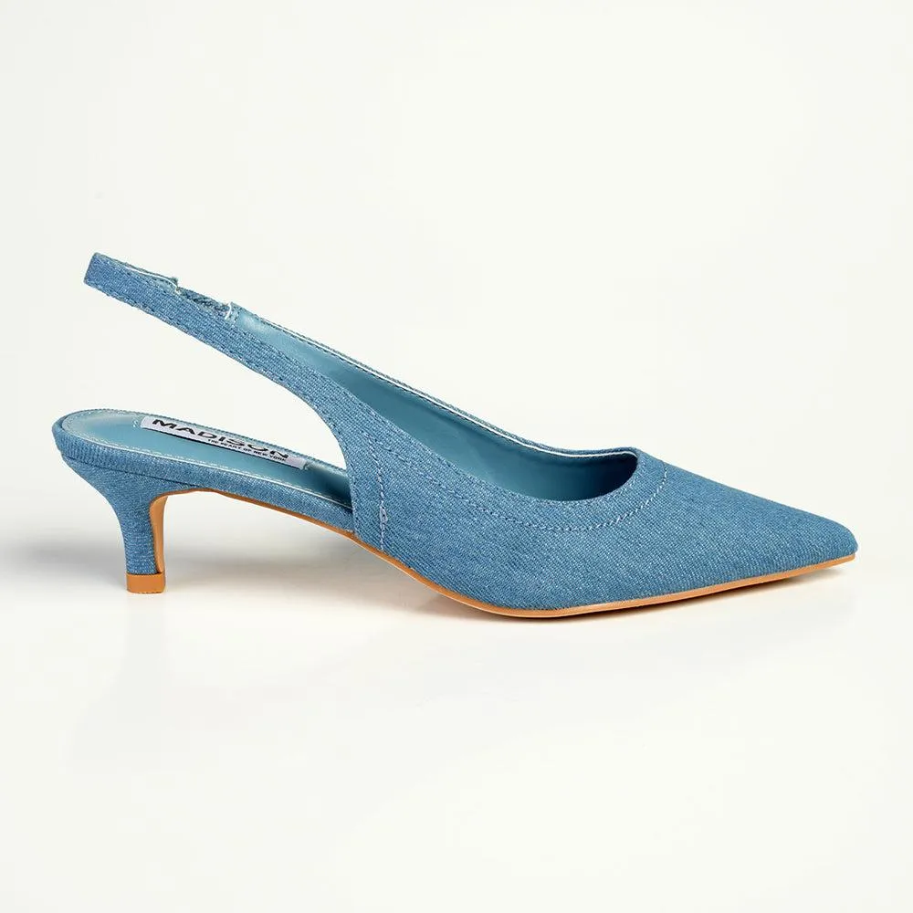 Madison Paige Kitten Slingback Heels - Blue