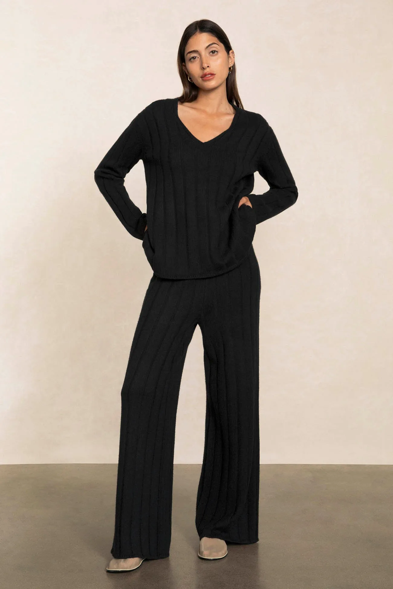 MARGAUX RIBBED WIDE LEG PANT