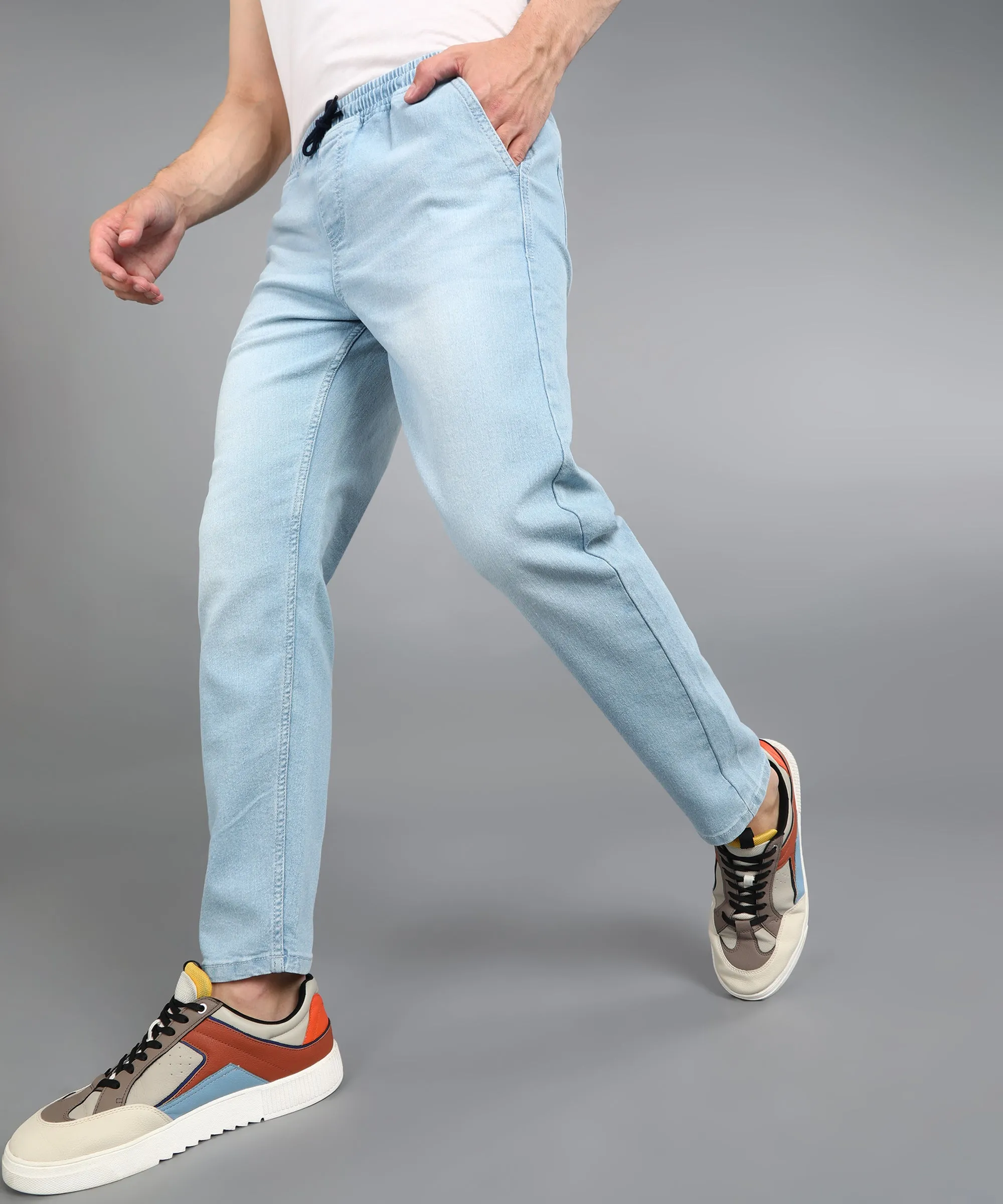 Men's Ice Blue Regular Fit Washed Jogger Jeans Stretchable