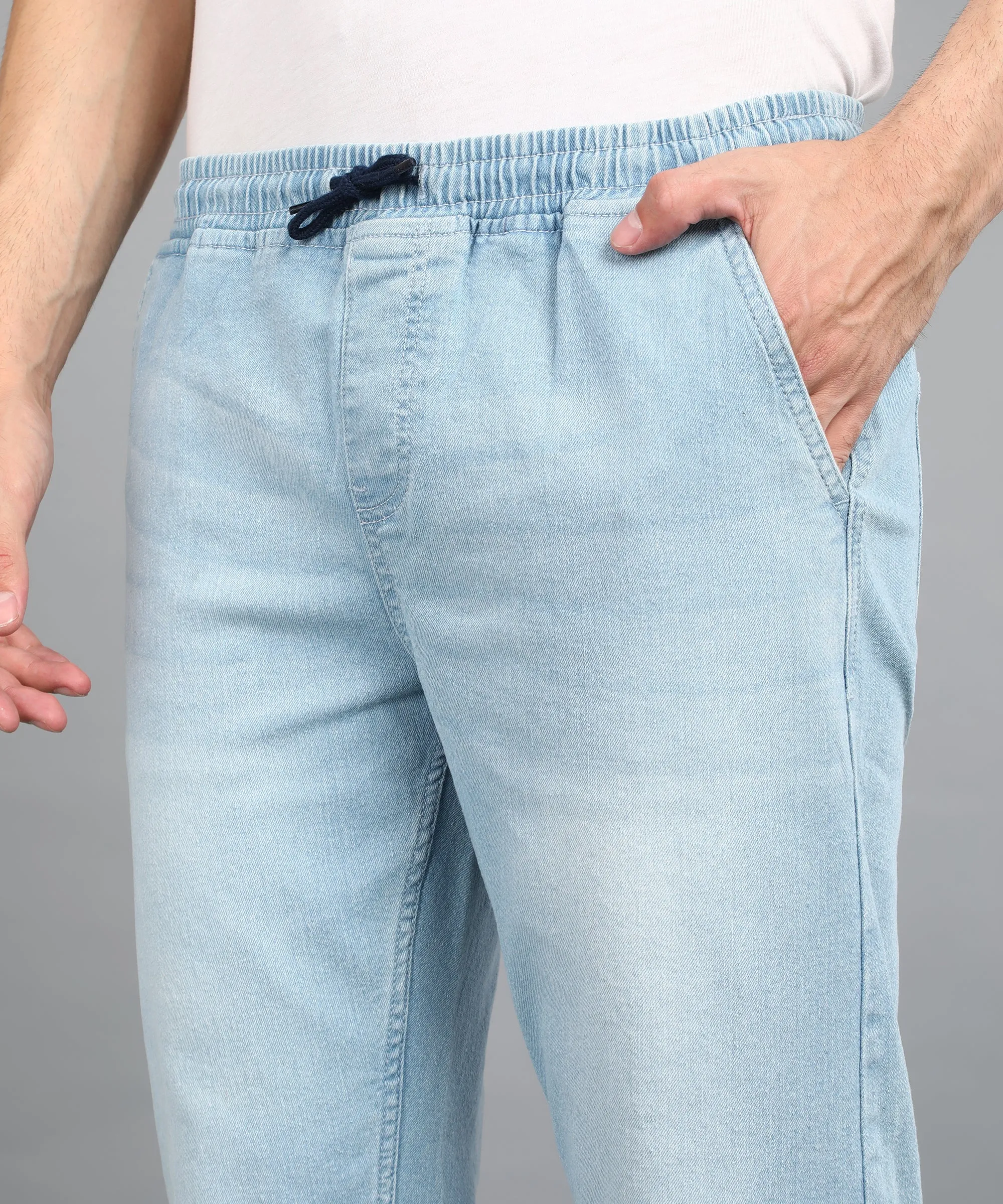 Men's Ice Blue Regular Fit Washed Jogger Jeans Stretchable