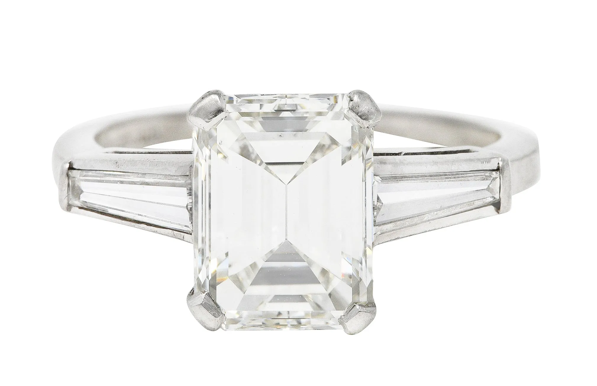 Mid-Century 2.22 CTW Emerald Cut Diamond Platinum Vintage Engagement Ring GIA