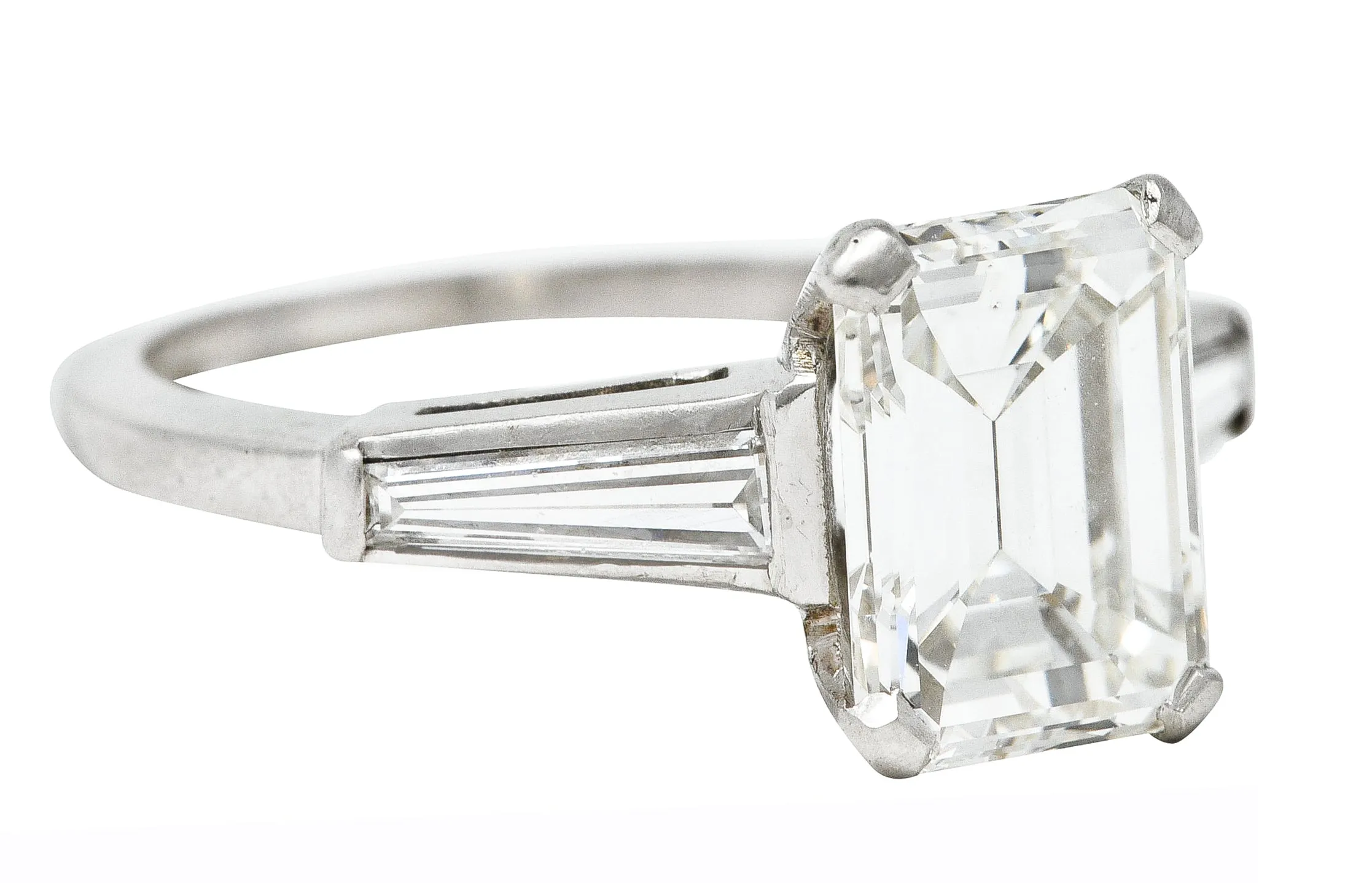 Mid-Century 2.22 CTW Emerald Cut Diamond Platinum Vintage Engagement Ring GIA