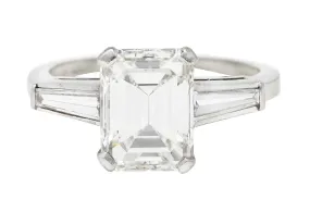 Mid-Century 2.22 CTW Emerald Cut Diamond Platinum Vintage Engagement Ring GIA