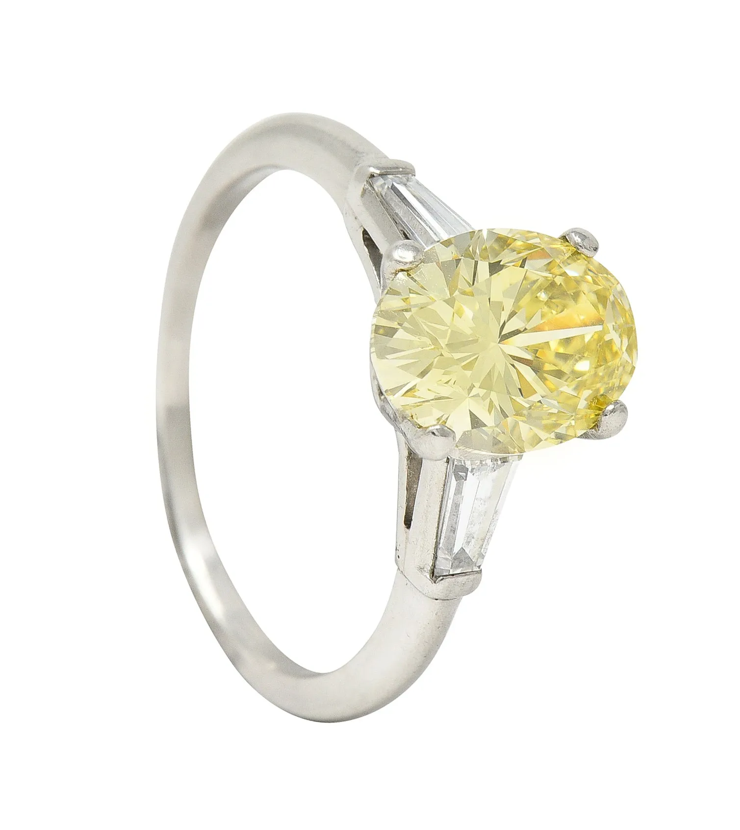 Mid-Century 2.53 CTW Fancy Intense Yellow Diamond & Diamond Platinum Vintage Engagement Ring GIA