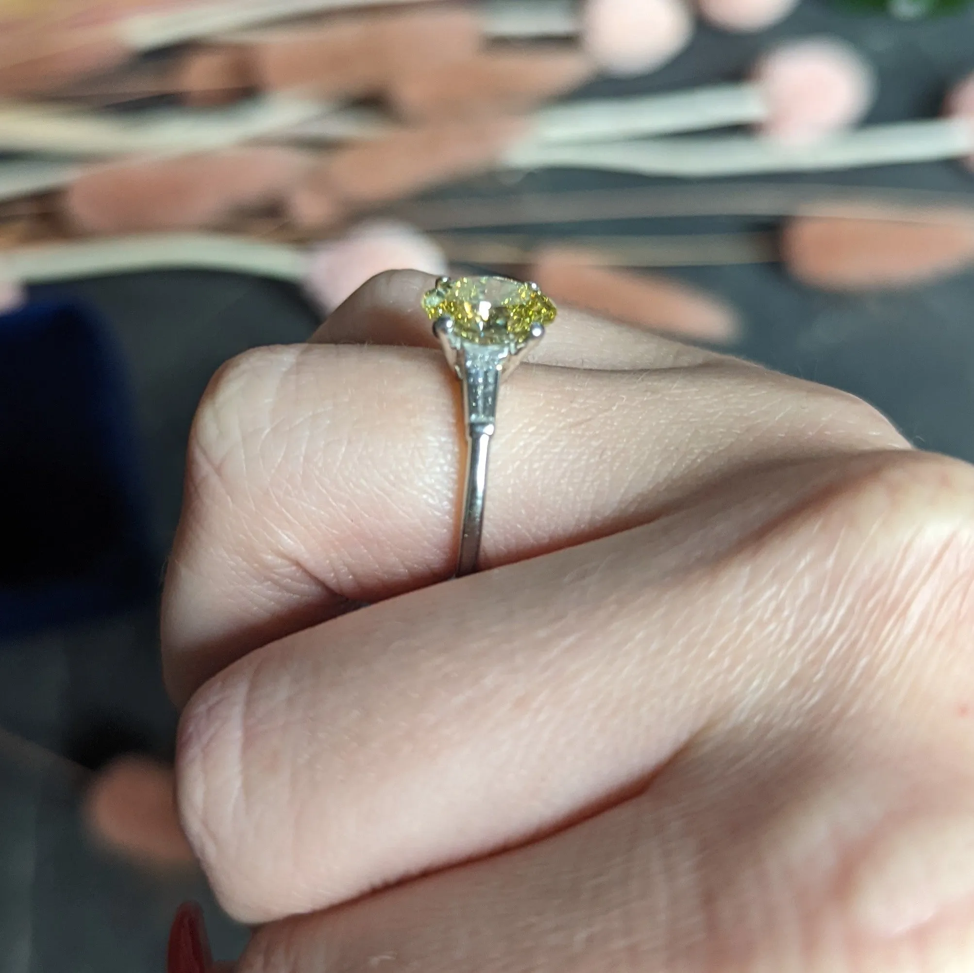 Mid-Century 2.53 CTW Fancy Intense Yellow Diamond & Diamond Platinum Vintage Engagement Ring GIA