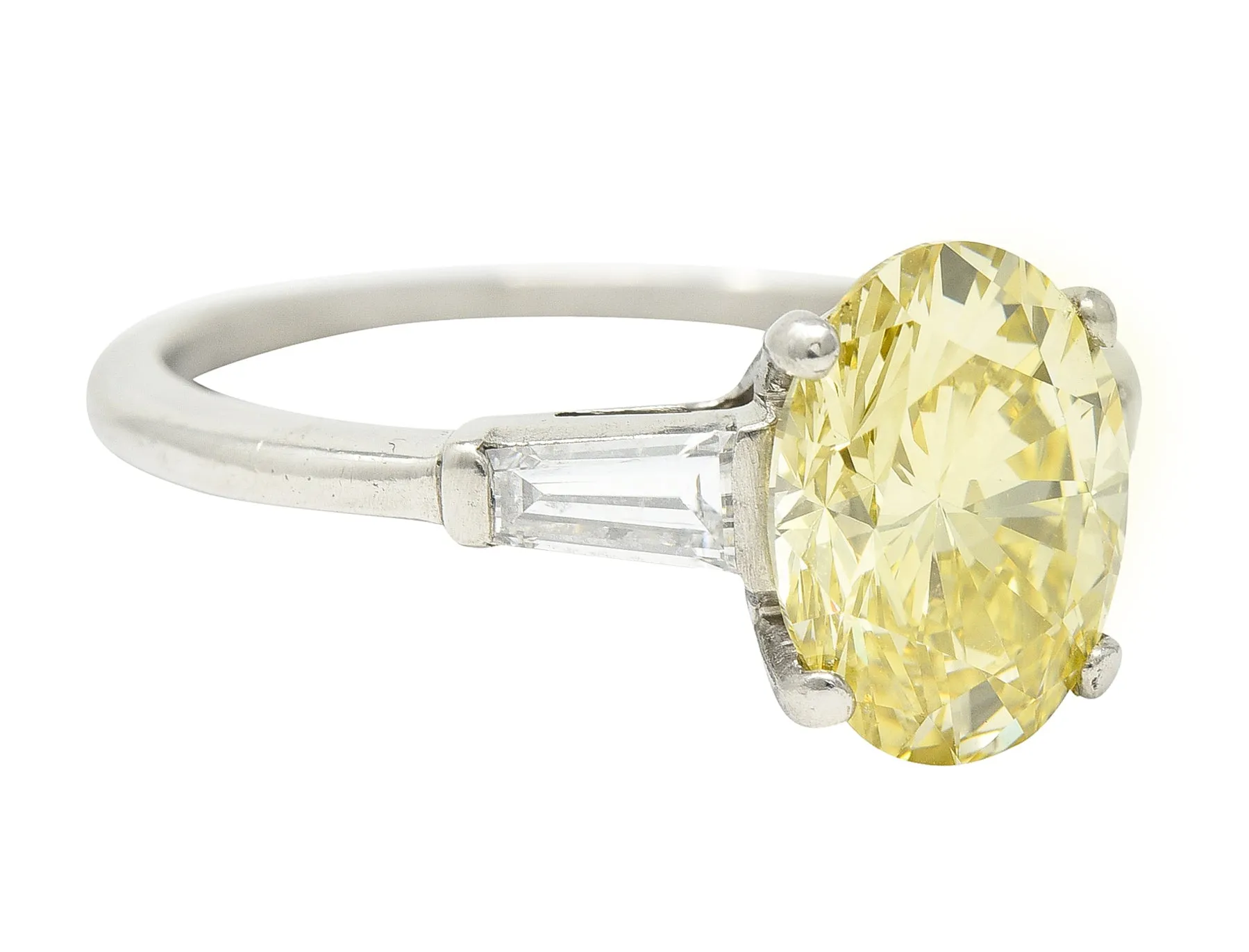 Mid-Century 2.53 CTW Fancy Intense Yellow Diamond & Diamond Platinum Vintage Engagement Ring GIA