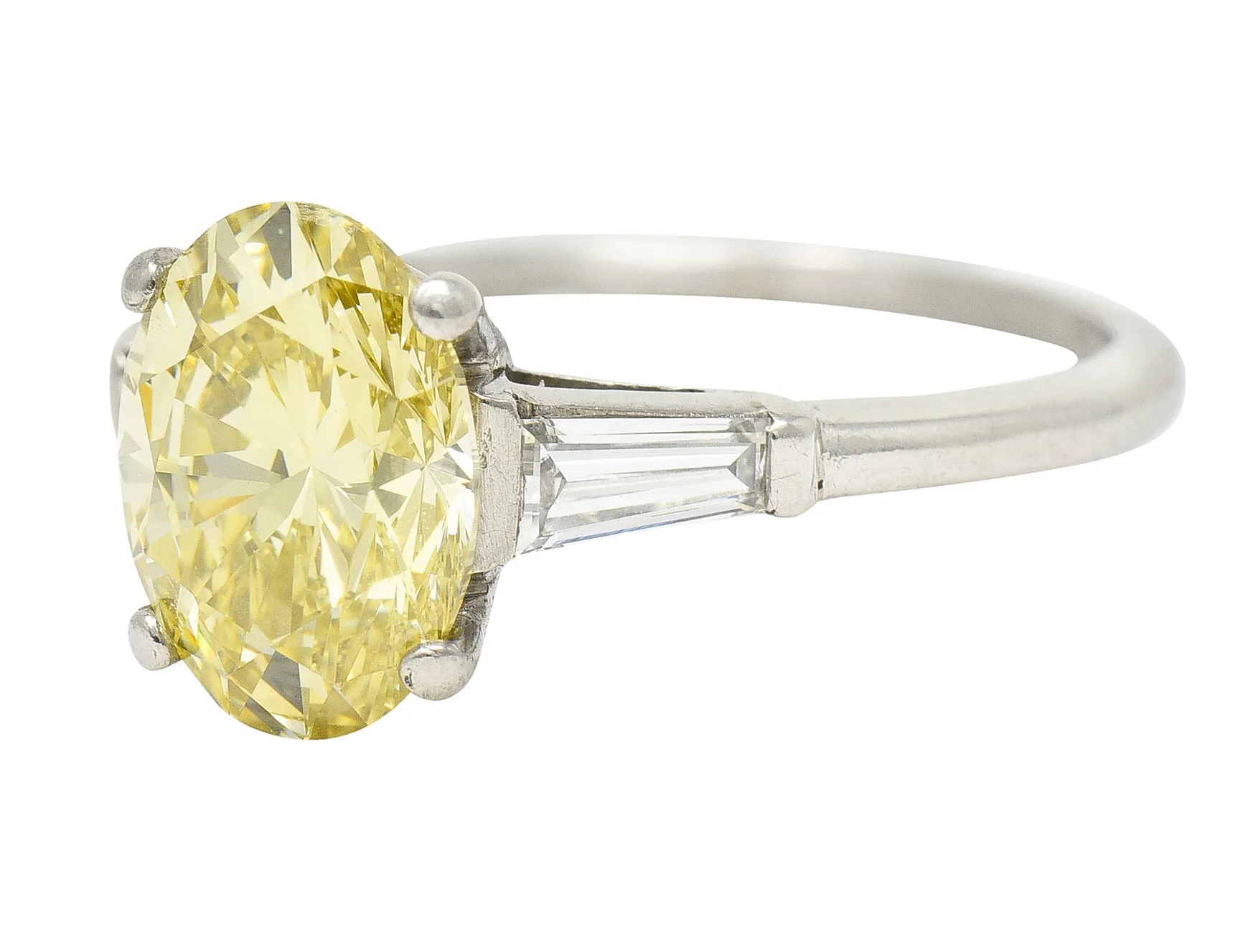 Mid-Century 2.53 CTW Fancy Intense Yellow Diamond & Diamond Platinum Vintage Engagement Ring GIA