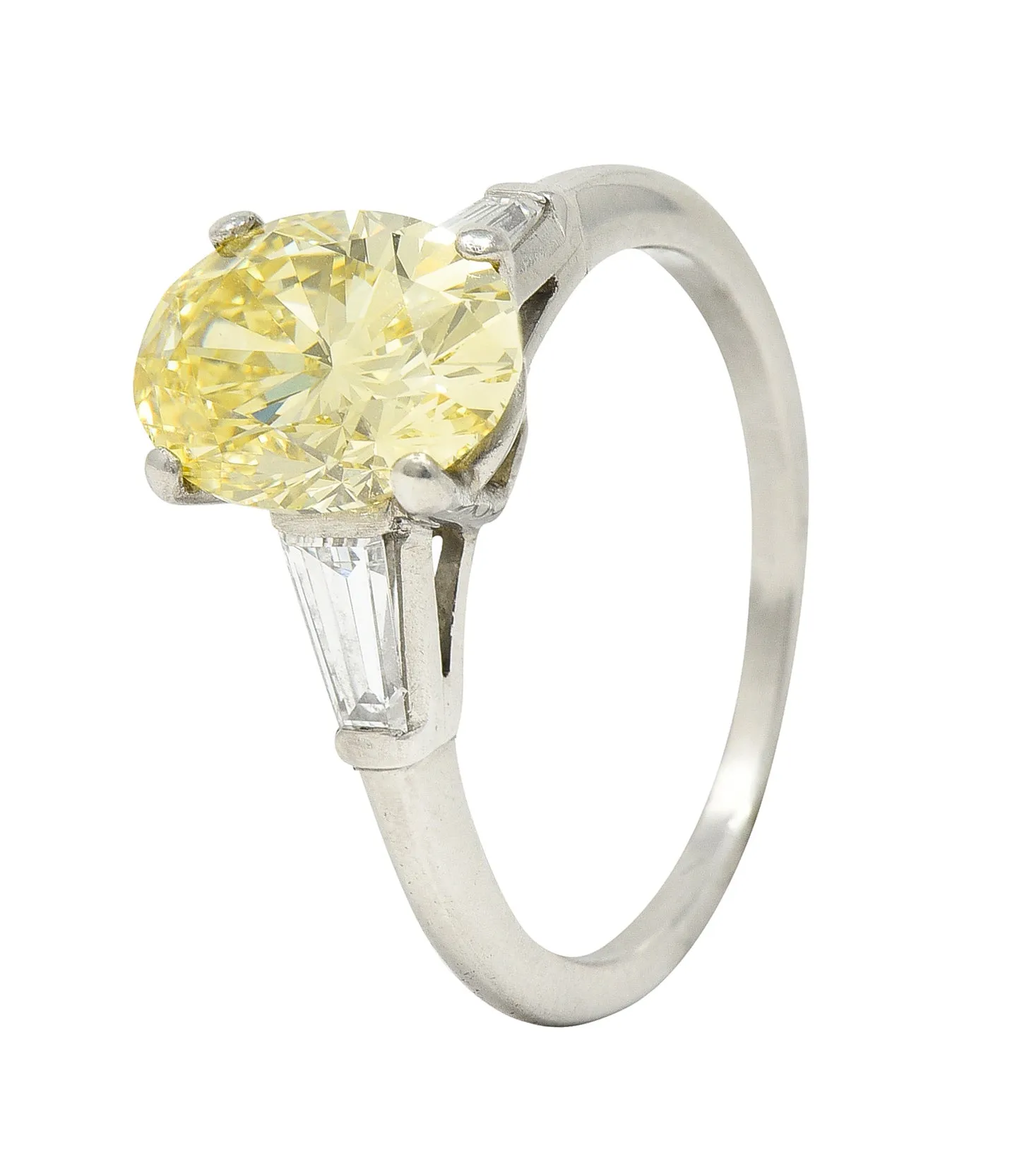 Mid-Century 2.53 CTW Fancy Intense Yellow Diamond & Diamond Platinum Vintage Engagement Ring GIA