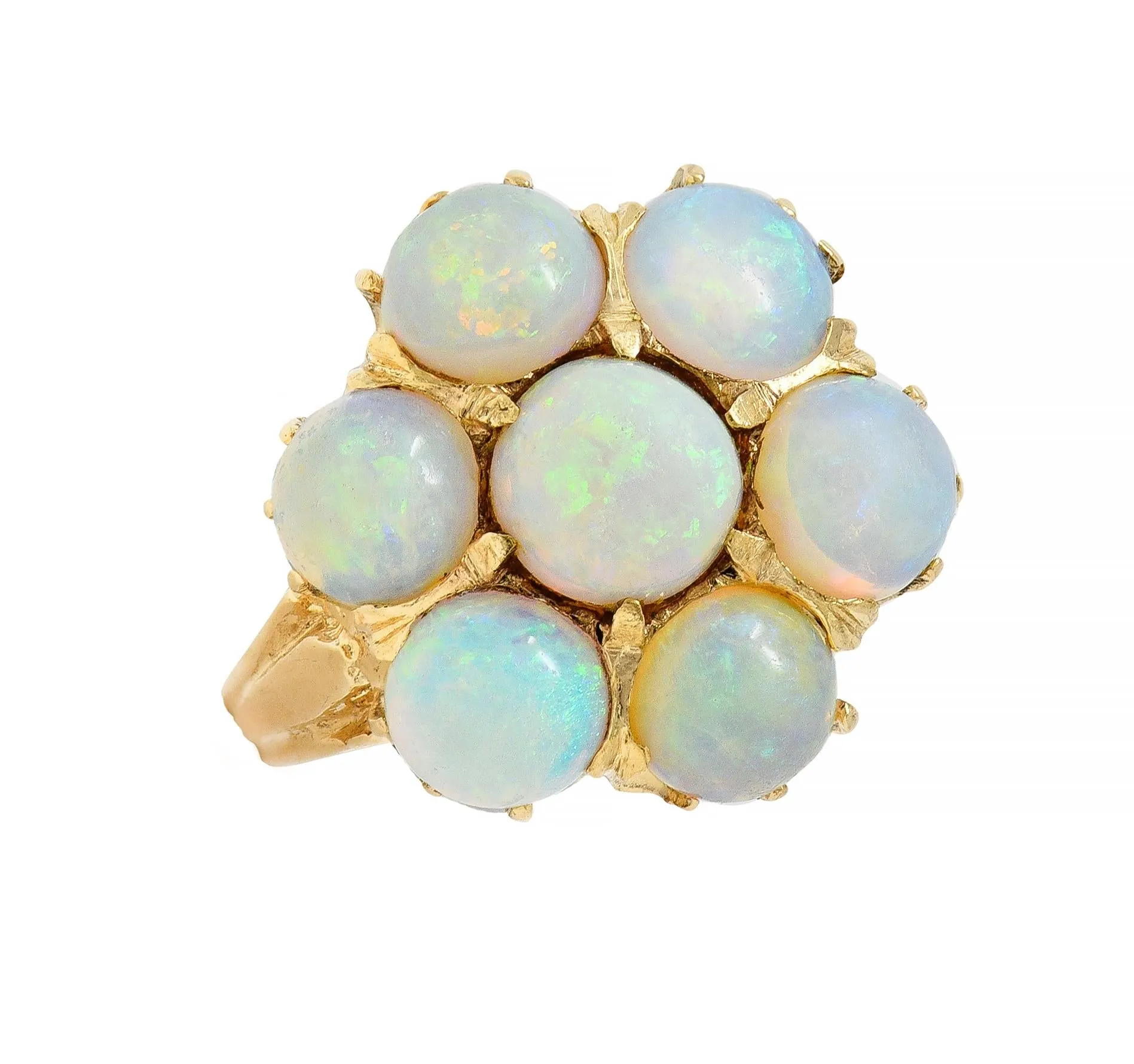 Mid-Century Opal Cabochon 14 Karat Yellow Gold Vintage Floral Cluster Ring