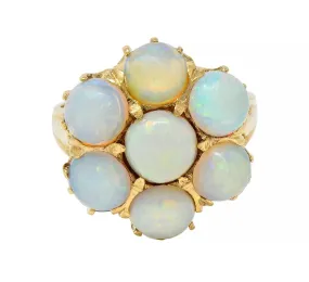 Mid-Century Opal Cabochon 14 Karat Yellow Gold Vintage Floral Cluster Ring