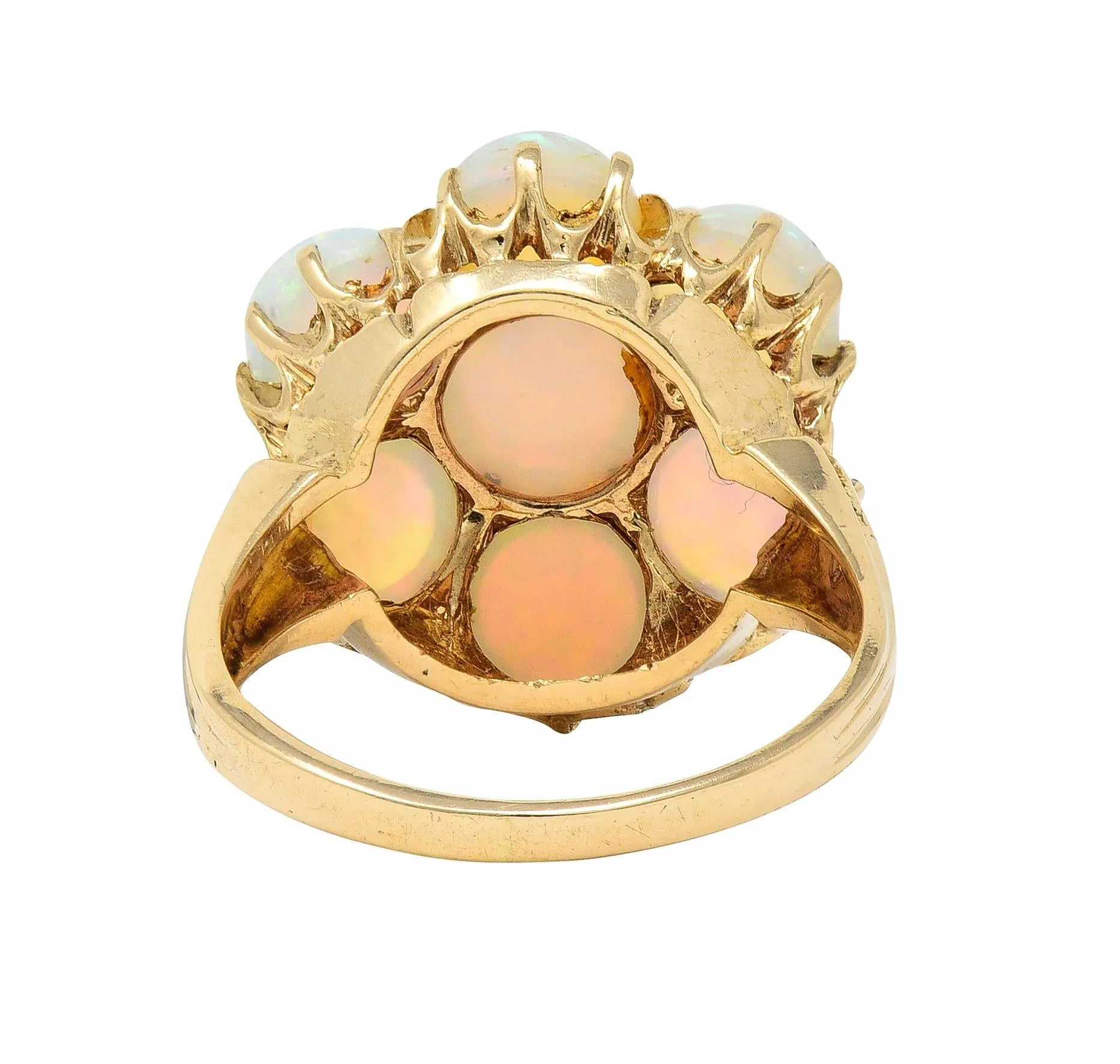 Mid-Century Opal Cabochon 14 Karat Yellow Gold Vintage Floral Cluster Ring