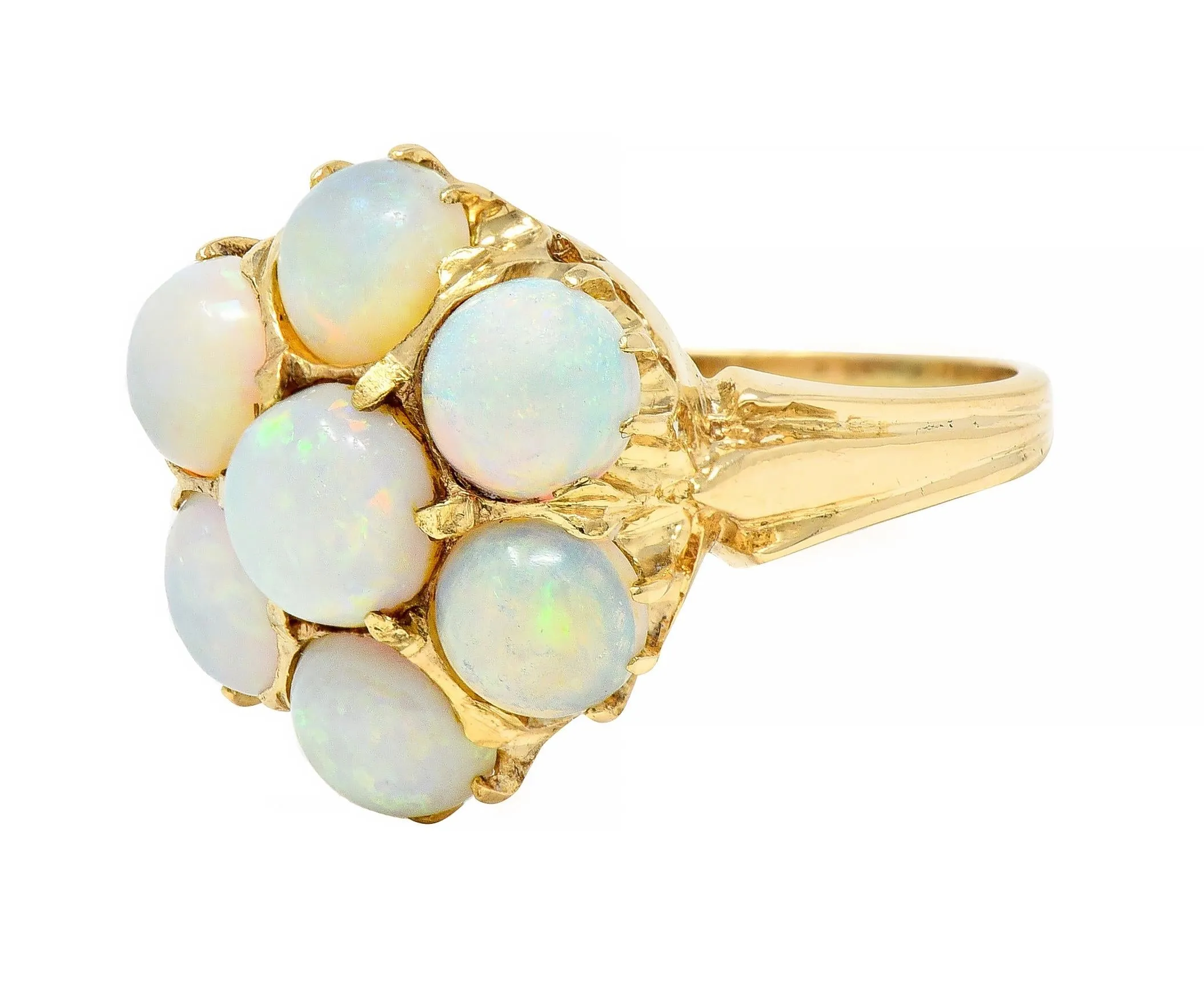 Mid-Century Opal Cabochon 14 Karat Yellow Gold Vintage Floral Cluster Ring