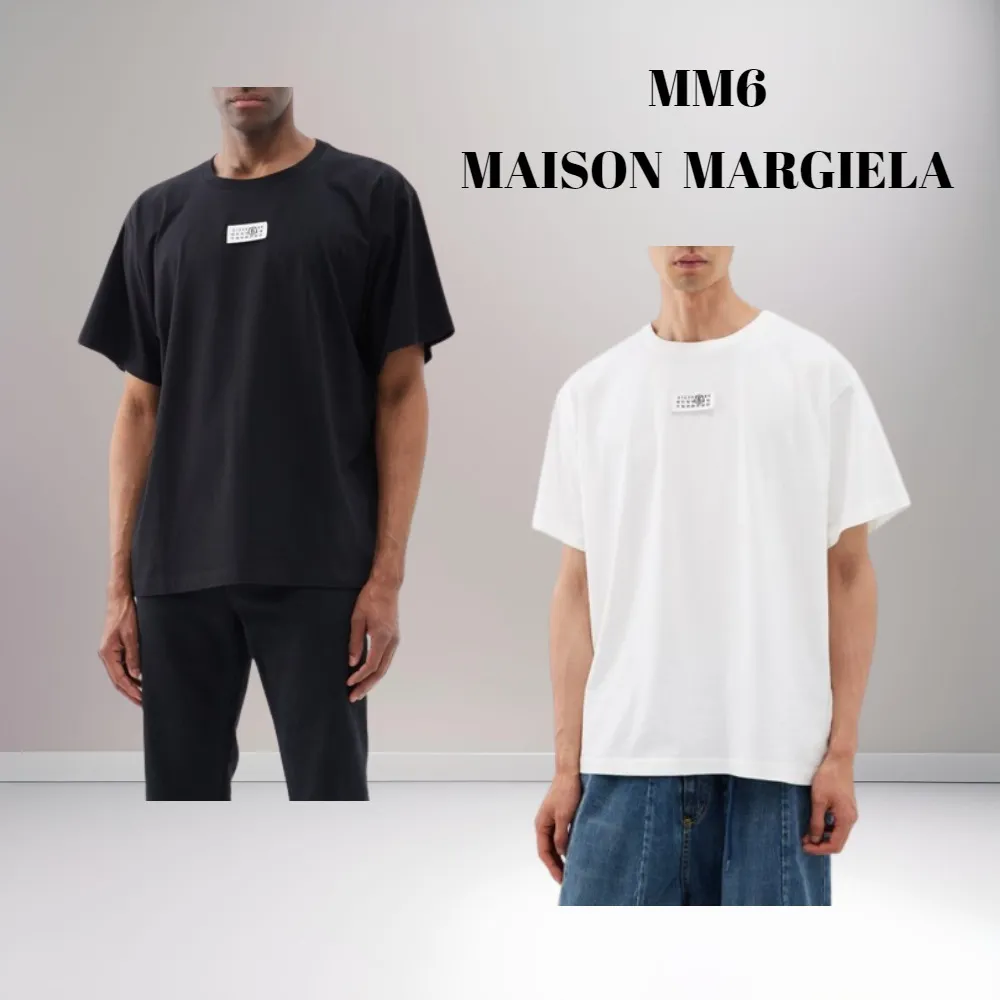 MM6 Maison Margiela  |Crew Neck Plain Cotton Short Sleeves Logo Crew Neck T-Shirts