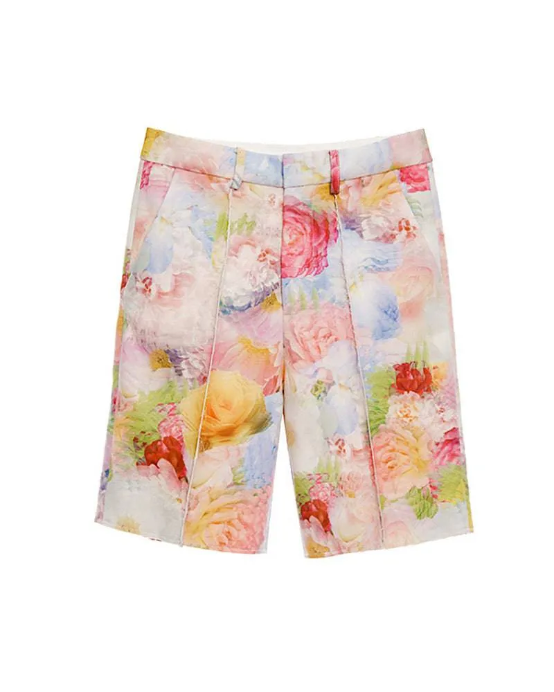 Multi Print Flower Print Long Shorts