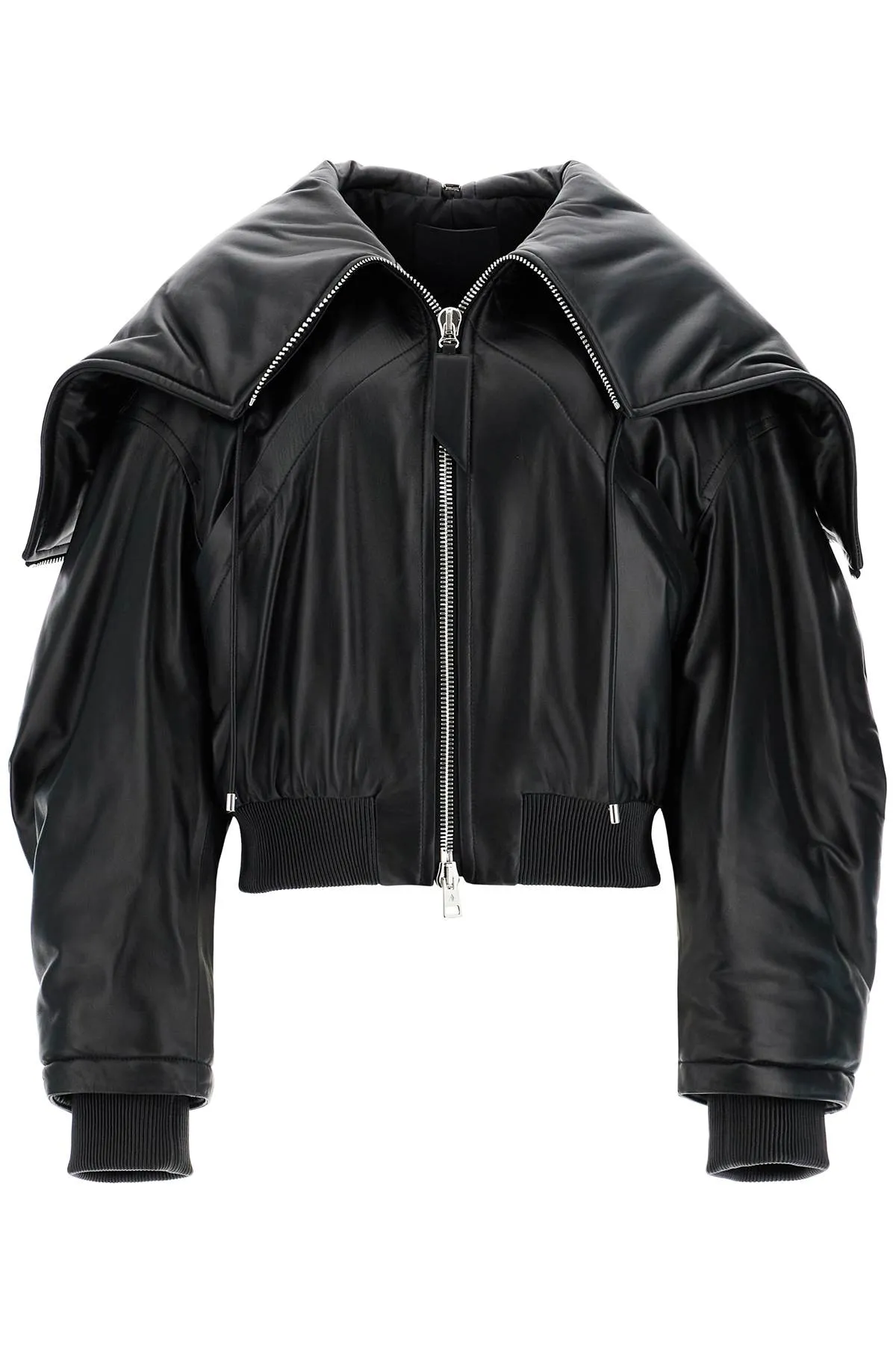 nappa bomber jacket with oversized hood 247WCB62L054 BLACK