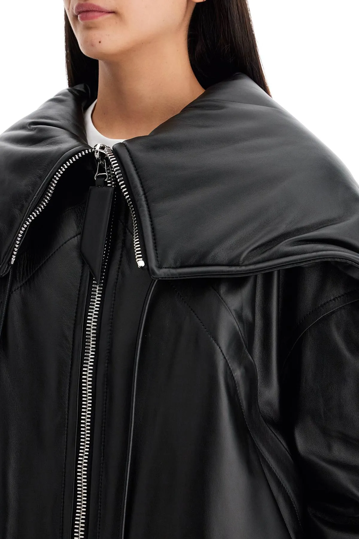 nappa bomber jacket with oversized hood 247WCB62L054 BLACK