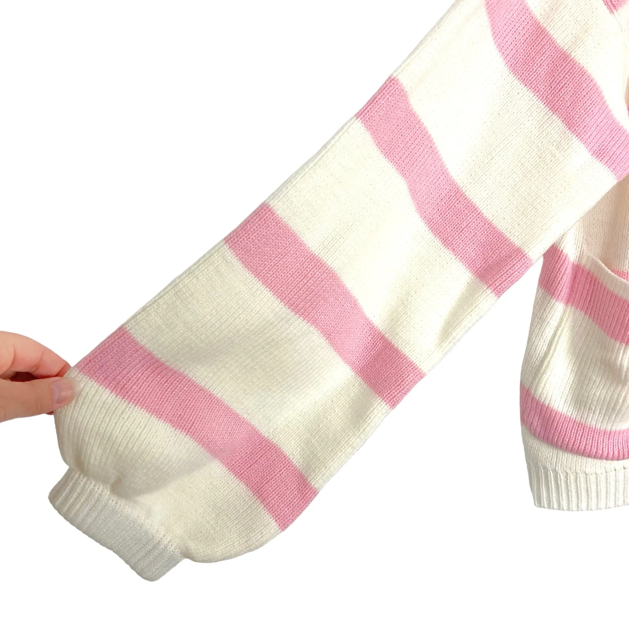 No Brand Ivory/Pink Striped Knit Lounge Cardigan Sweater- Size S (we have matching shorts)