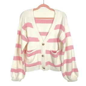 No Brand Ivory/Pink Striped Knit Lounge Cardigan Sweater- Size S (we have matching shorts)