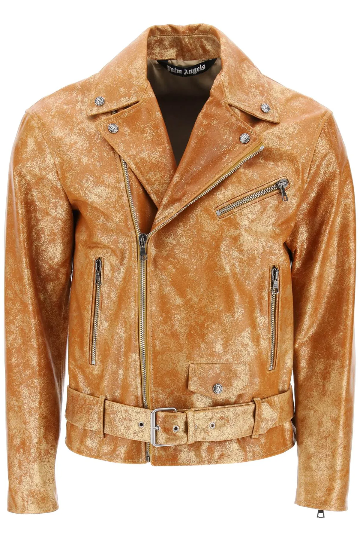 pa city biker jacket in laminated leather PMJG007R24LEA001 GOLD RED