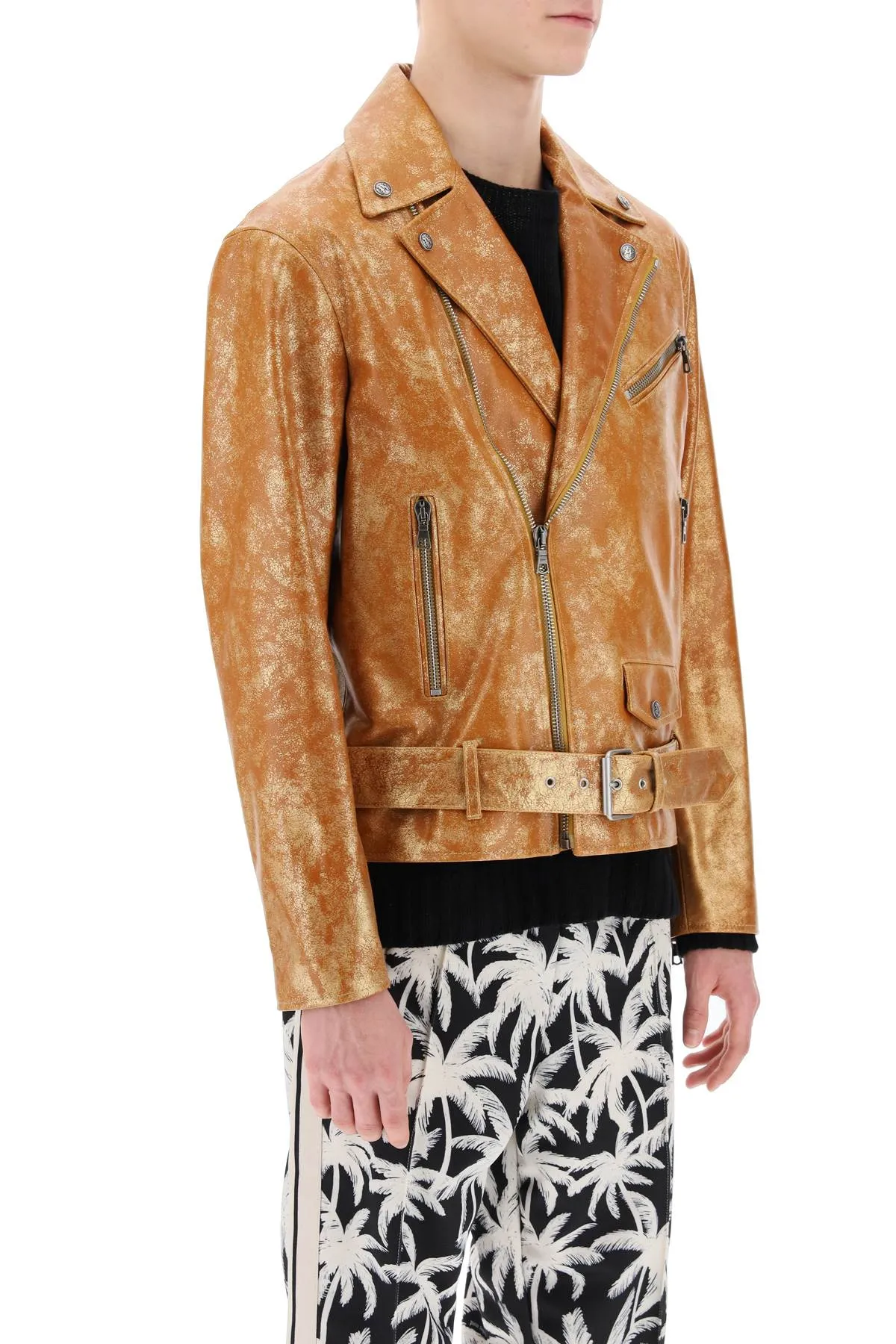 pa city biker jacket in laminated leather PMJG007R24LEA001 GOLD RED