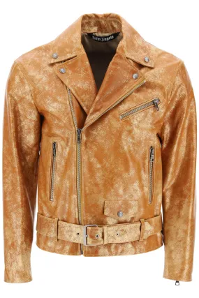 pa city biker jacket in laminated leather PMJG007R24LEA001 GOLD RED