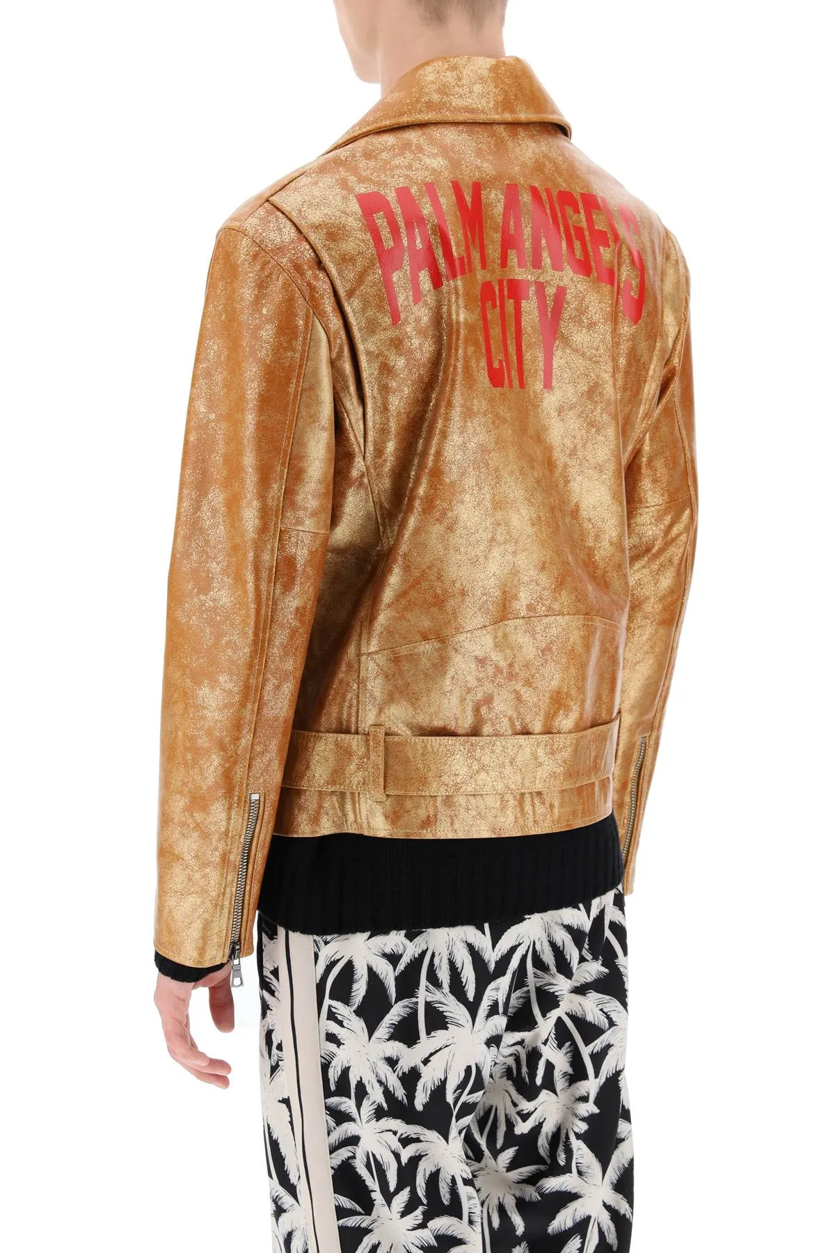 pa city biker jacket in laminated leather PMJG007R24LEA001 GOLD RED