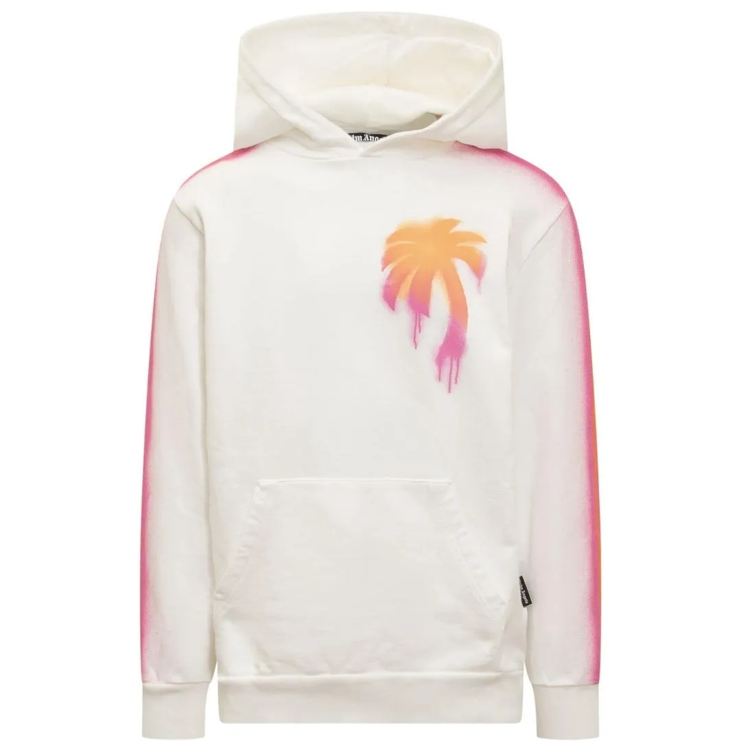 Palm Angels Sprayed Palm Tree Design White Hoodie