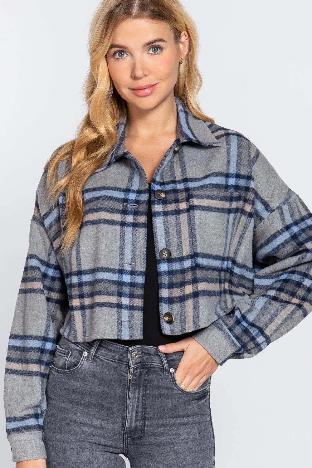 Plaid Oversized Crop Jacket