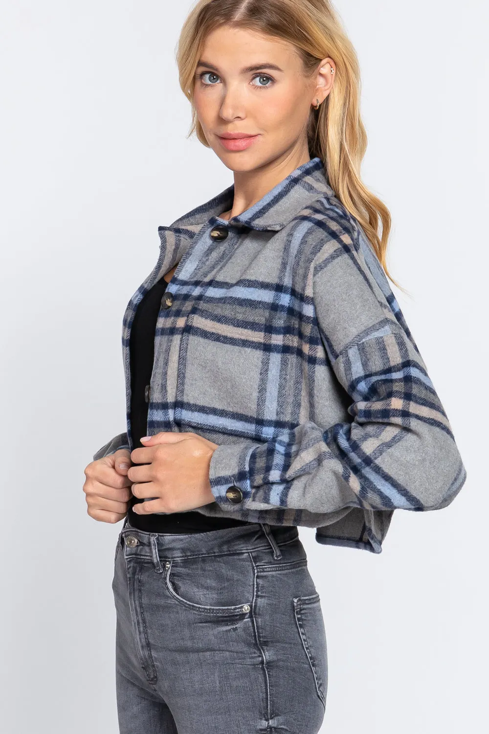 Plaid Oversized Crop Jacket