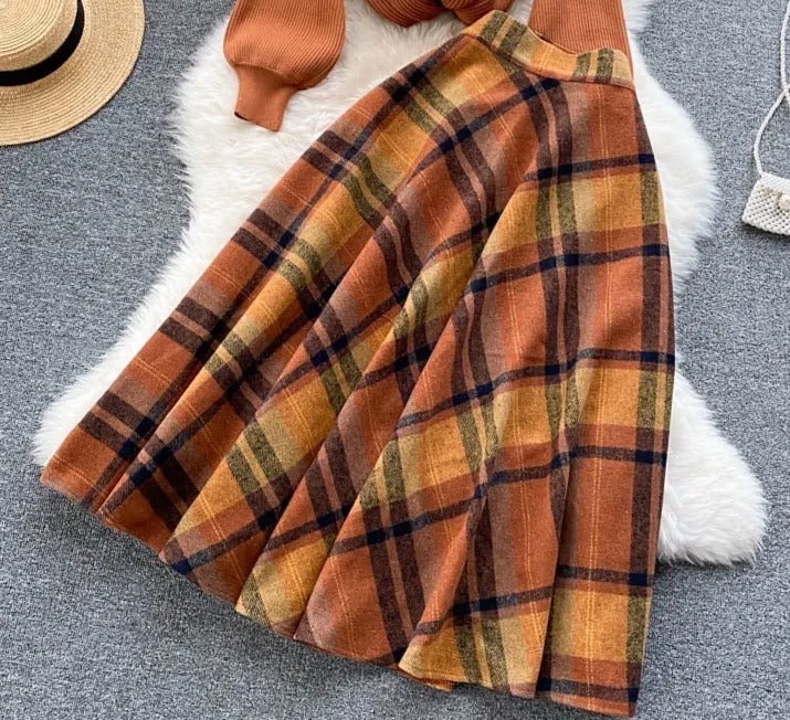 Plaid Wool Vintage-Academia Skirt