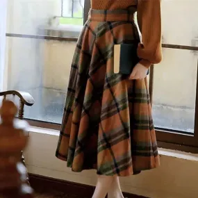 Plaid Wool Vintage-Academia Skirt