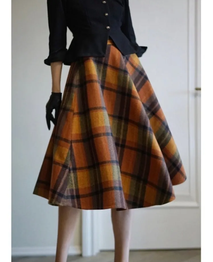 Plaid Wool Vintage-Academia Skirt