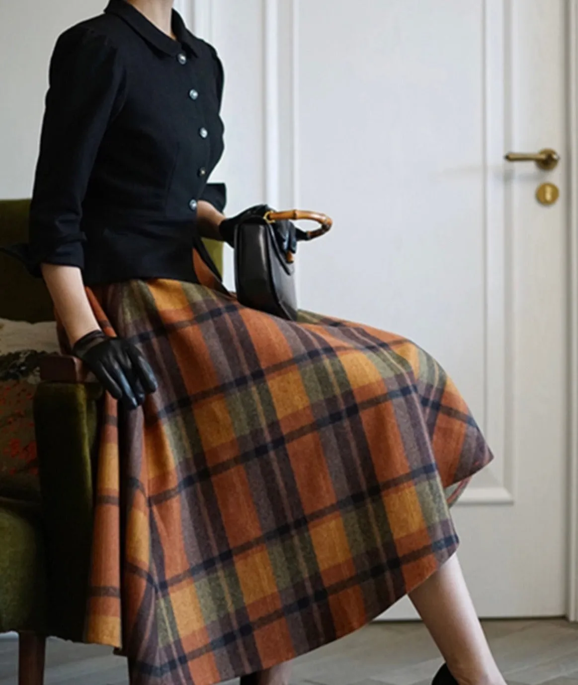 Plaid Wool Vintage-Academia Skirt