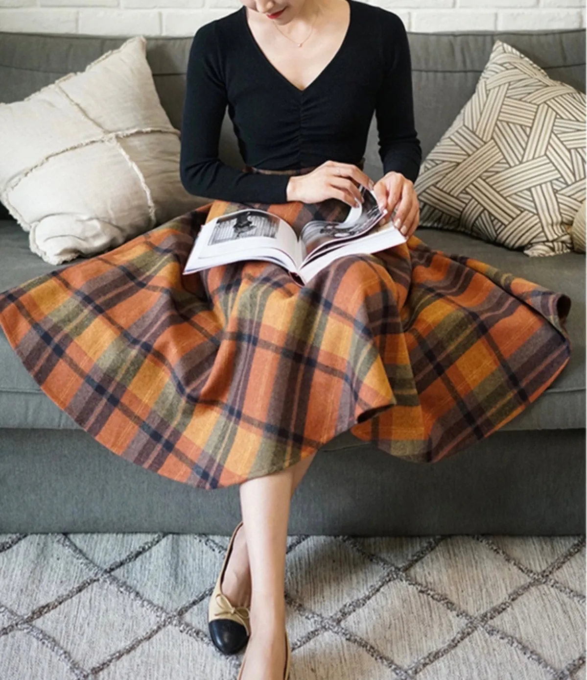 Plaid Wool Vintage-Academia Skirt