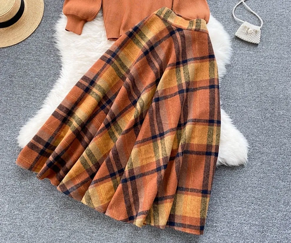 Plaid Wool Vintage-Academia Skirt