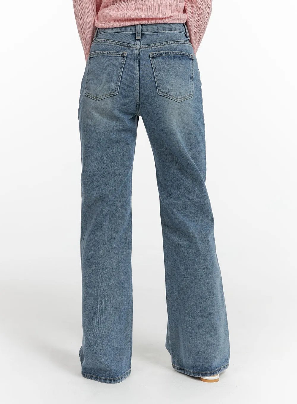 Recycled Denim Washed Straight-Leg Jeans OF422