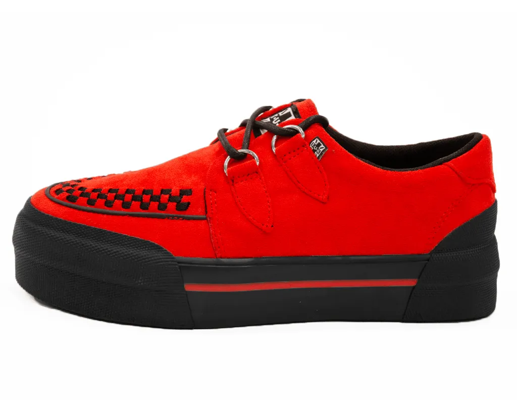 Red Faux Suede Platform Creeper Sneaker