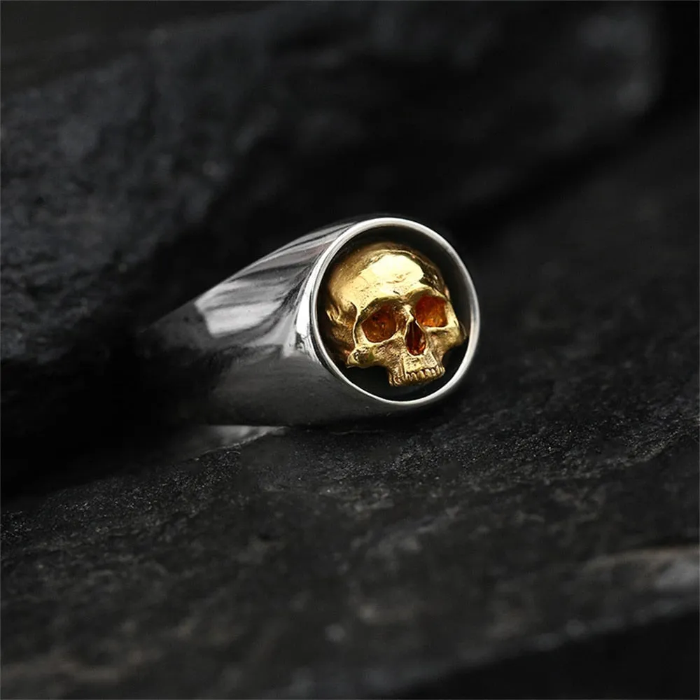 Resizable Vintage Green Zircon Skull Ring