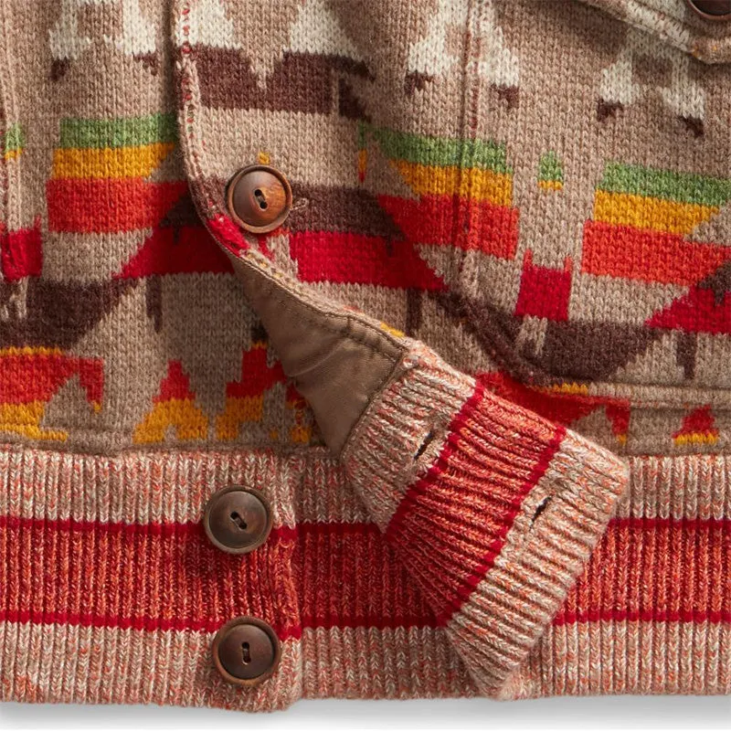 RRL by Ralph Lauren Long Sleeve Cardigan Tan / Red / Multi