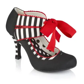 Ruby Shoo Black and White Stripe Red Ribbon Tie Court Shoes