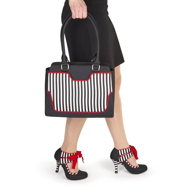 Ruby Shoo Black and White Stripe Red Ribbon Tie Court Shoes