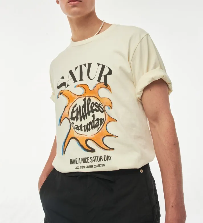 SATUR  |Unisex Street Style Plain Cotton Logo T-Shirts